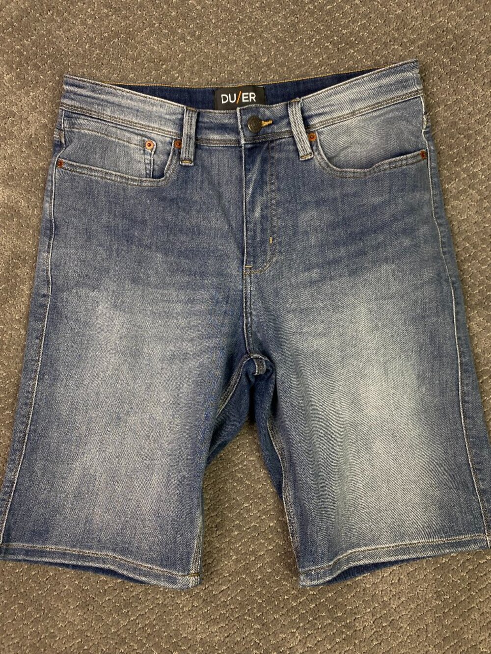 DU/ER DUER Jean Shorts Mens 33 Blue Denim L2X Athletic Fit Stretch